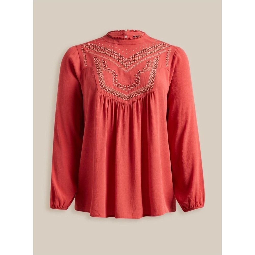 Torrid Embroidered Top Blouse Plus Size 4X Orange Ruffle Crinkle Gauze Boho